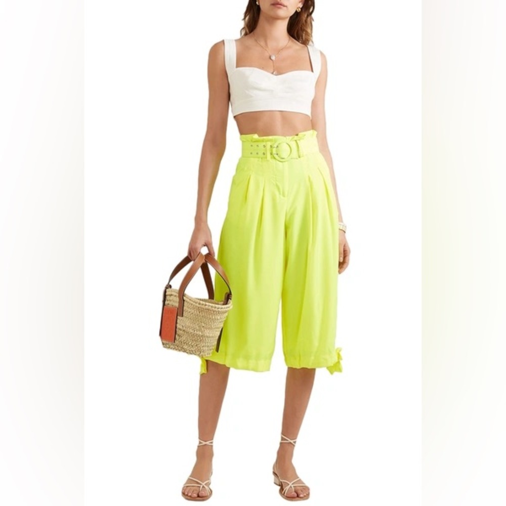 W/ Tag NICHOLAS Neon crop crepe wide-leg Belted Pants w/ bow 4 -read description